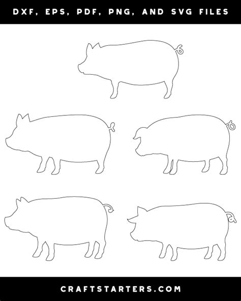 Pig Side View Outline Patterns: DFX, EPS, PDF, PNG, and SVG Cut Files