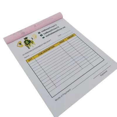 Custom Receipt Book 3 Part Carbonless Bill NCR Paper Printing China