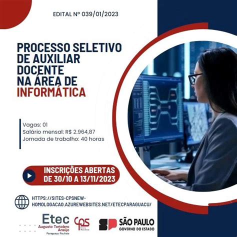 Processo Seletivo Para Auxiliar Docente Na Rea Inform Tica Etec