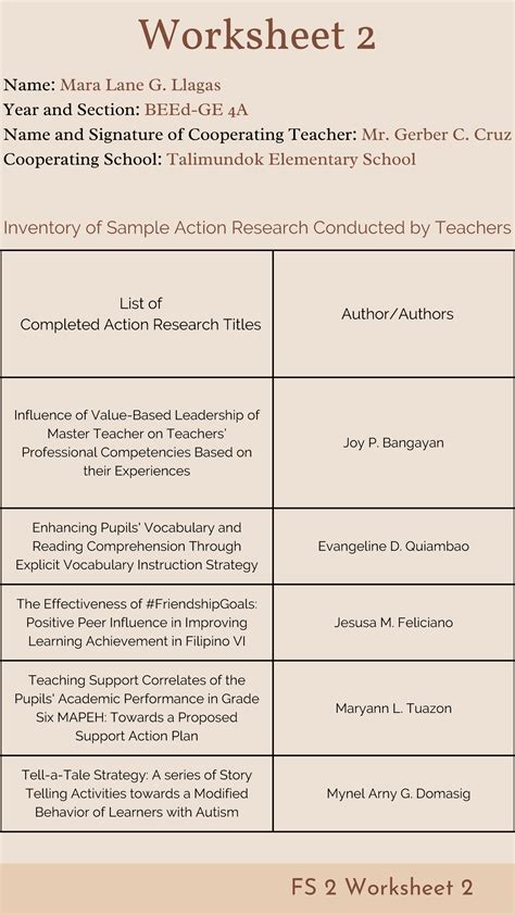 Worksheet Llagas Mara Lane G Beed A List Of Completed Action