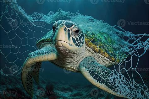 Sea Turtle Trapped By A Net Under The Sea 21827032 Stock Photo At Vecteezy