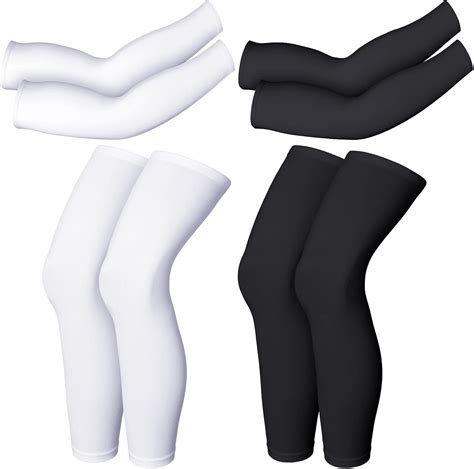 Geyoga 2 Pairs Compression Full Length Leg Sleeve Arm Sleeve For Men Women Football