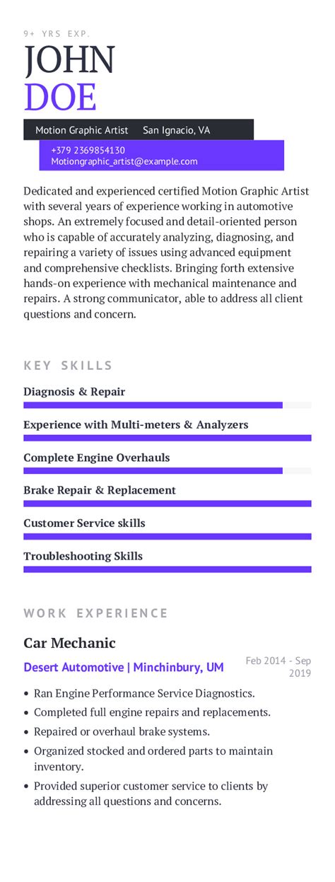 Motion Graphic Artist Resume Example With Content Sample CraftmyCV