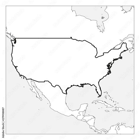 Map of United States of America, USA, black thick outline highlighted ...