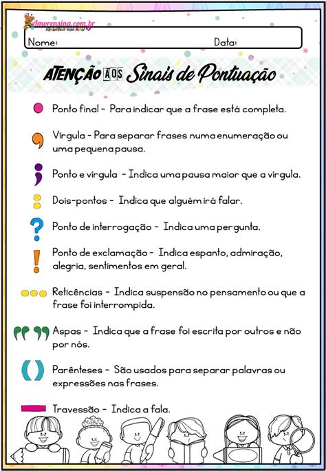 Sinais de Pontuação 4º ano Maternal feliz Atividades