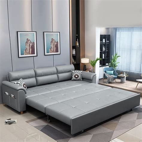 74 Light Gray Full Sleeper Convertible Sofa With Storage Pockets