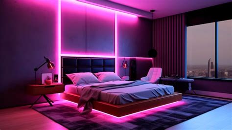 Premium AI Image | Interior of modern bedroom with pink neon lights