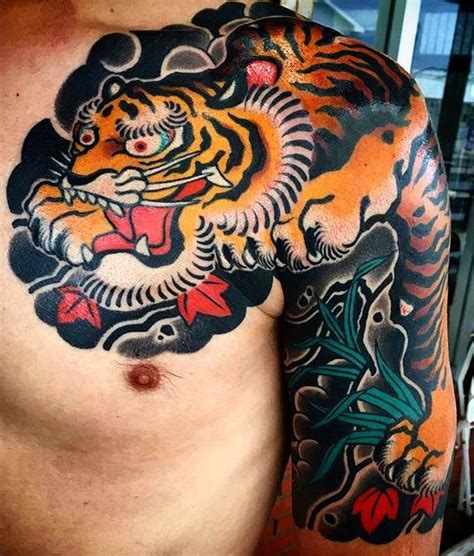 Traditional Japanese Tiger Tattoo Sleeve