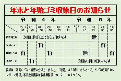 年末・年始のゴミ収集のお知らせ／松と砂丘の里 松が丘／地元密着 ちいき情報局