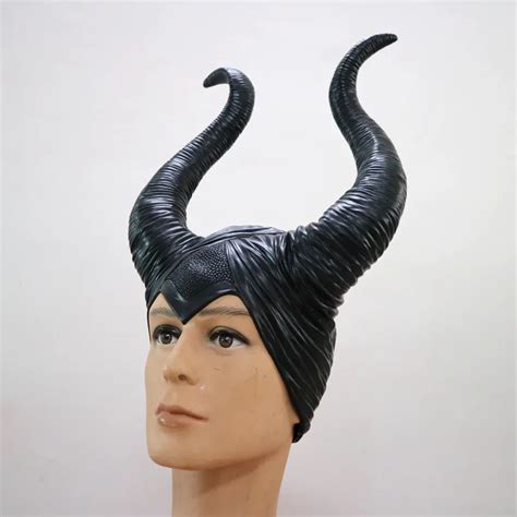 Adult Women Men Latex Headpiece Mask Maleficent Horns Jolie Cosplay Hat