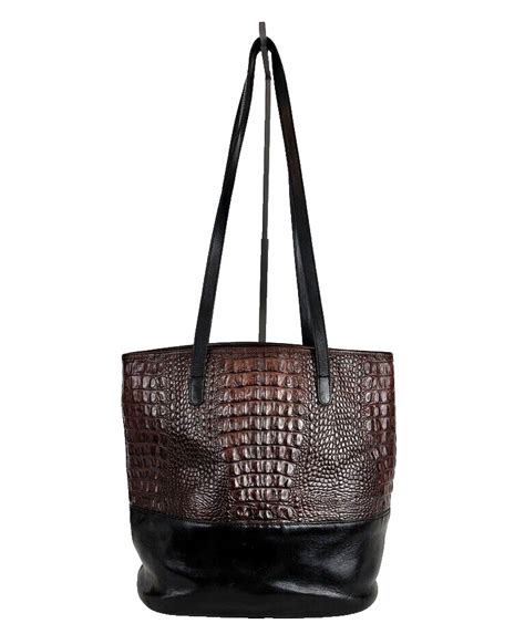 Brahmin Croc Embossed Tote Genuine Leather Brown Blac Gem