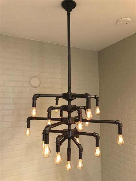 Large 42 Wide Black Iron Pipe 19 Light Chandelier W Etsy