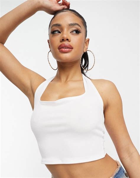 First Distraction The Label Cross Front Halter Top In White Asos In