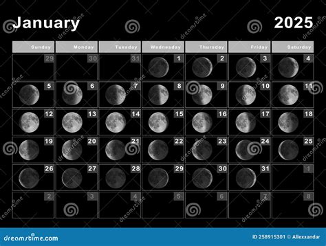 Janvier Lunaire Calendrier Lunaire Cycles Lune Illustration Stock