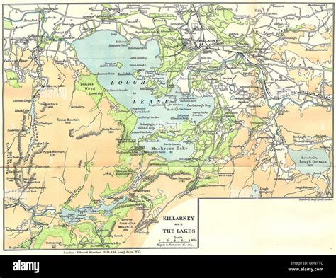 IRELAND: Killarney to Tralee, 1912 antique map Stock Photo - Alamy