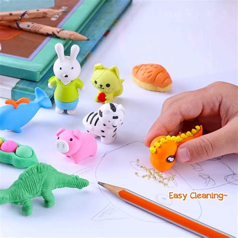 Pack Animal Erasers For Kids Desk Pets For Classroom 3d Bulk Mini