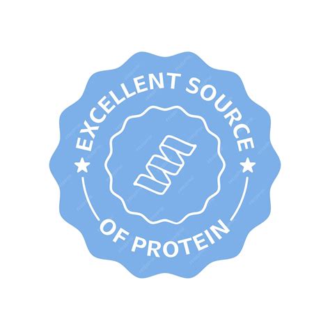 Premium Vector | Blue badge with excellent source of protein text