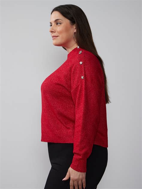 Plus Mock Neck Star Embellished Sweater New York And Company