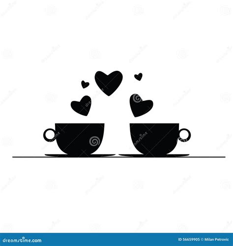 Coffee With Hearts Black Vector Silhouette Stock Vector Illustration