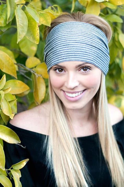 Grey Striped Head Wrap Stretch Headband Wide Headband Bohemian Etsy