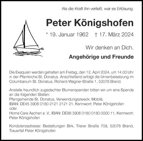 Traueranzeigen von Peter Königshofen Aachen gedenkt