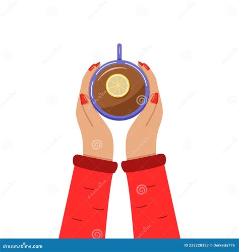 Women Hands Hold A Cup Of Hot Tea With Lemon Top View Stock Vector