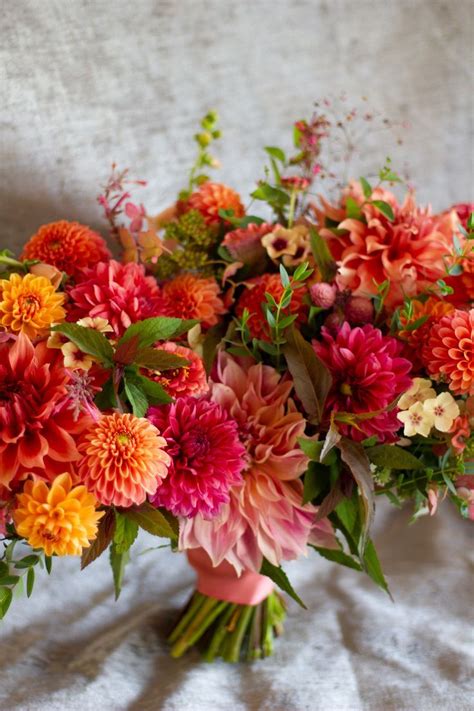 Colorful Autumn Dahlia Bridal Bouquet Autumn Wedding Flowers October