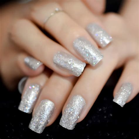 Silver Sparkle Acrylic Nails