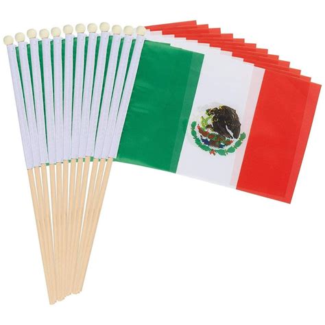 12 Pack Of Small Mexico Flags 11x17 Mexican Flag Attached On Stick Mini Mexican Flag Stick 23