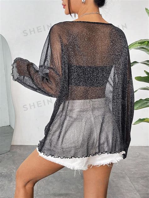 Shein Ezwear Blusa De Malla Transparente Suelta Para Mujer Moda De