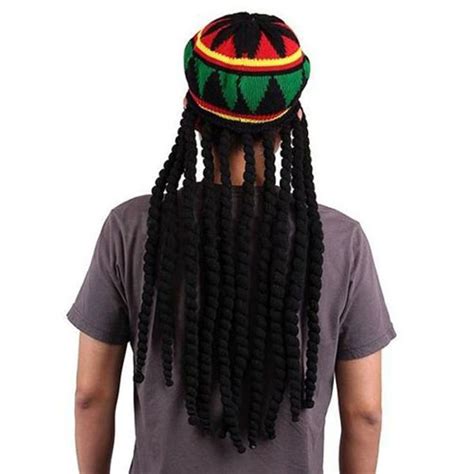 Jamaican Rasta Hat With Dreadlocks Wig Unisex Party Knitted Beanie