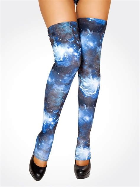 Blue Galaxy Thigh Highs Space Leggings Galaxy Leggings Printed