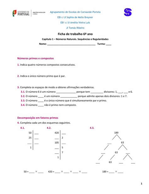 PDF Ficha de trabalho 6º ano PDF file2 5 Decompõe em fatores