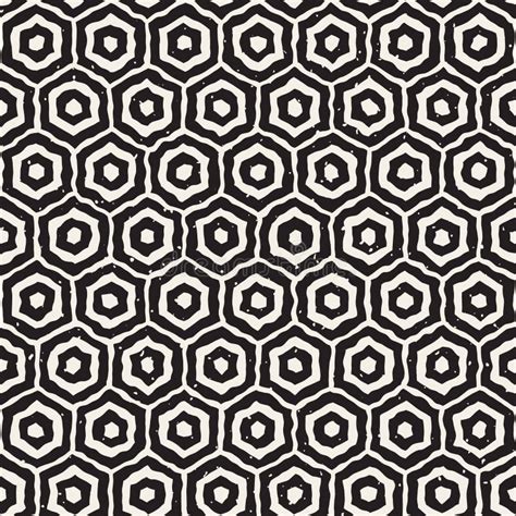 Vector Seamless Black And White Hand Drawn Honeycomb Grid Pattern Stock