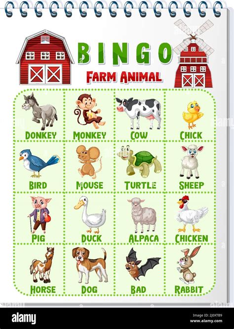 Bingo Game With Farm Animals Theme Illustration Stock Vector Image