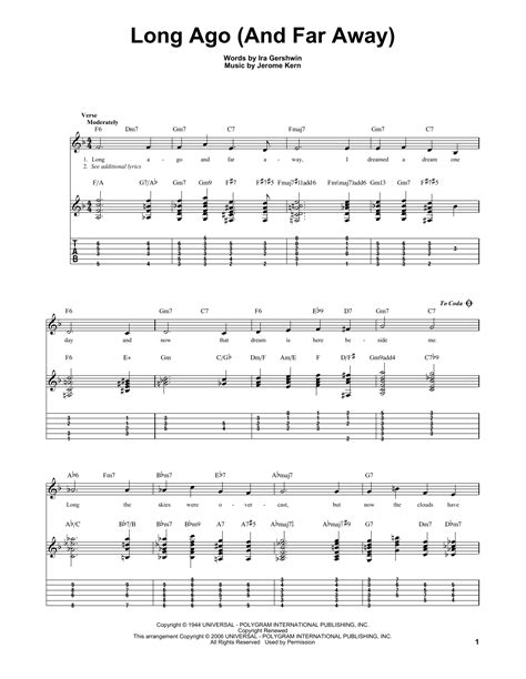 Long Ago And Far Away By Jerome Kern Sheet Music For Solo Guitar At