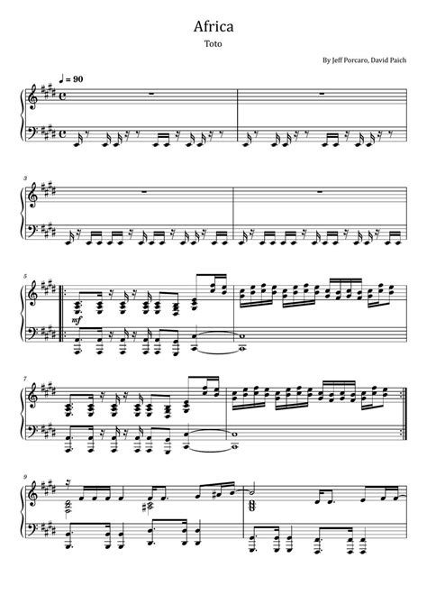 Jeff Porcaro David Paich Africa Toto For Piano Solo Partitura By