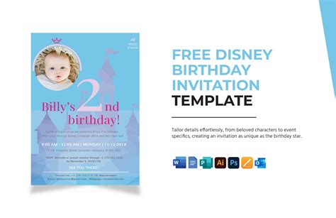 Disney Birthday Invitation Template in Publisher, Pages, Word, Illustrator, Photoshop, Google ...