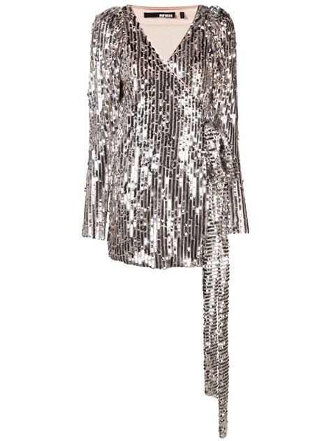 Rotate Birger Christensen Sequin Embellished V Neck Dress Silver