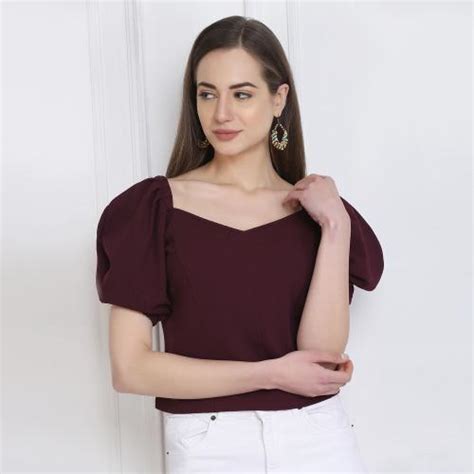 Buy Buynewtrend Carrera Brown Puff Sleeve Top For Women Online At Best