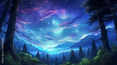 Landscape with starry sky and stars - Captivating anime landscape ...