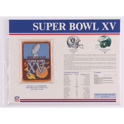 Commemorative Super Bowl XV Score Card With Patch Raiders Vs Eagles