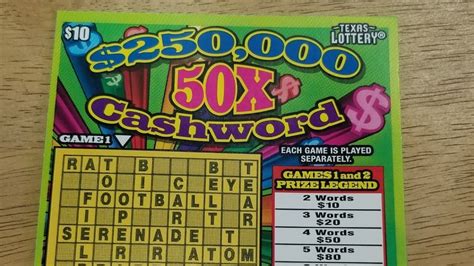 CROSSWORD And CHILL 1 Texas Lottery Scratch Off Ticket 250 000