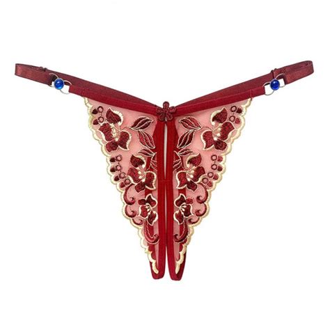 Sexy sans entrejambe fleur broderie Transparent creux string string femmes Lingerie caleçon t