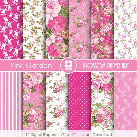 Pink Digital Paper Rose Digital Paper Pack Pink Floral Scrapbooking