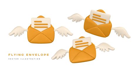 D Realistic Flying Mail Envelope With Wings Vector Image