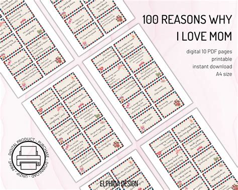 100 Reasons Why I Love You Mom Printable Why I Love Mom Etsy