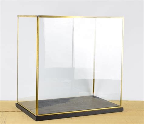 Hand Made Large Glass And Brass Display Showcase Box Dome With Black