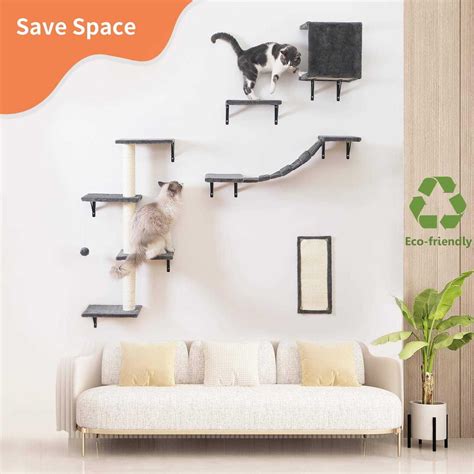 Modern Wall Mounted Cat Furniture 5pcs Cat Wall Shelves Wooden Cat