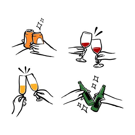 Premium Vector Hands Holding Champagne Beer In Cheers Handdrawn Line Art